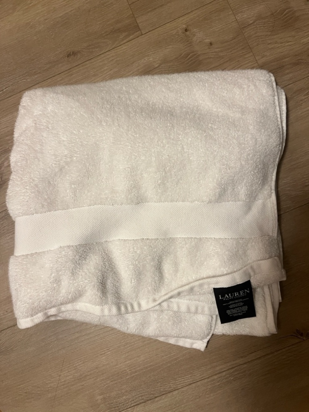 Ralph Lauren White Plush Towel with Black Brand Tag
